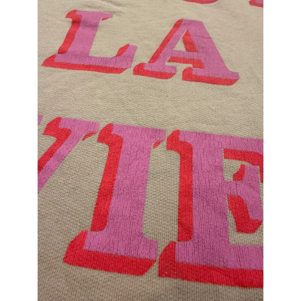 Peek Kids C'EST LA VIE Graphic‎ Sweatshirt Tan Pink Girls XL 10 Raglan Sleeve